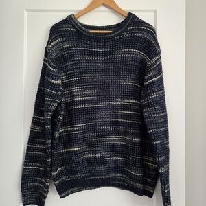 Primark Navy and Cream Knit Men's Large Sweater